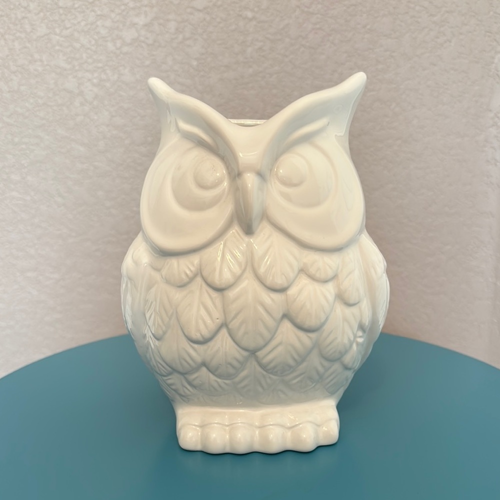 White Owl Figurine Vase Home Decor